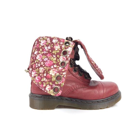 Dr. Martens Pink TRIUMPH 1914 W Ribbon Lace Leather Fold Down Boots 6 90s Grunge - Picture 6 of 7